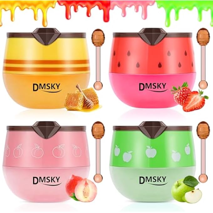 Dmsky 4PCS BEE LIP BALM LIP MASK HONEY POT, HONEY & STRAWBERRY & PEACH & APPLE PROPOLIS LIP MASK OVERNIGHT MOISTURIZING HONEY BALM WITH STICK FOR DRY CRACKED LIPS - Image 1
